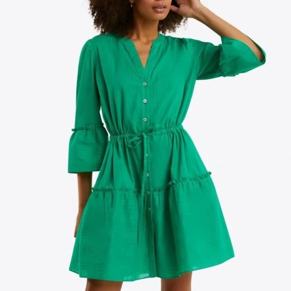 Draper James Green Tiered Button-Front Dress